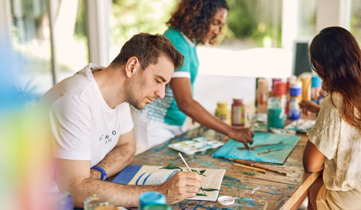 Guests painting at KULA Art Studio at Kandima Maldives
